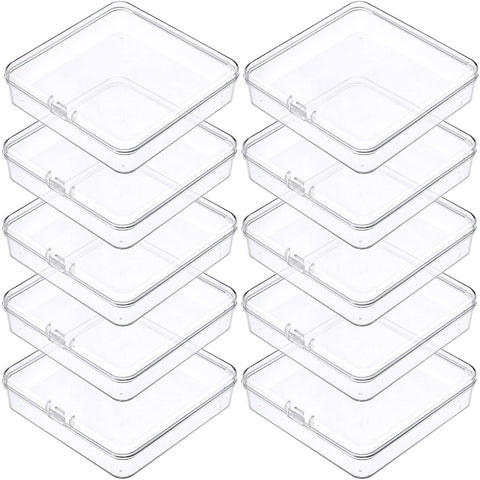 Prmape Pack of 10 Storage Boxes with Lid, Large, 10.5 x 10.5 x 1.8 cm, Rectangular Empty Mini Storage Box
