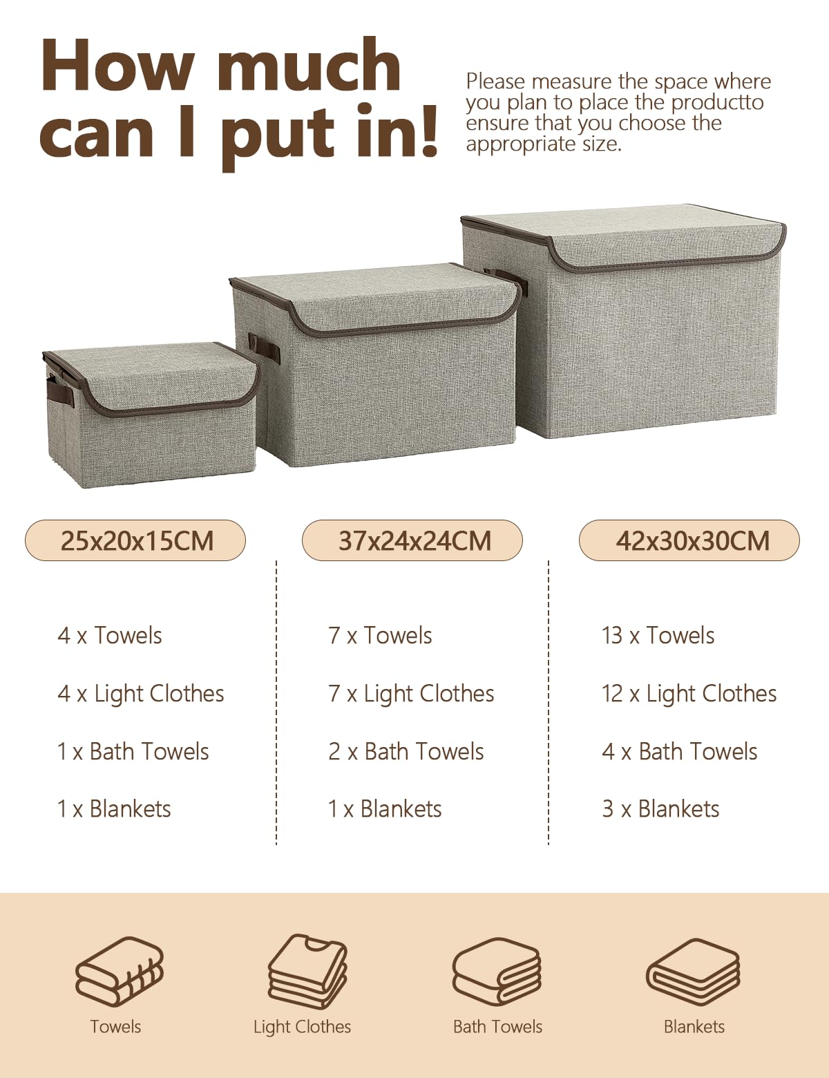 Bagnizer Small Collapsible Storage Boxes with Lids & Handles 3PCS