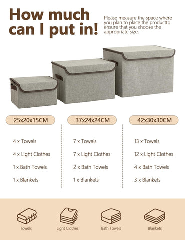 Bagnizer Small Collapsible Storage Boxes with Lids & Handles 3PCS