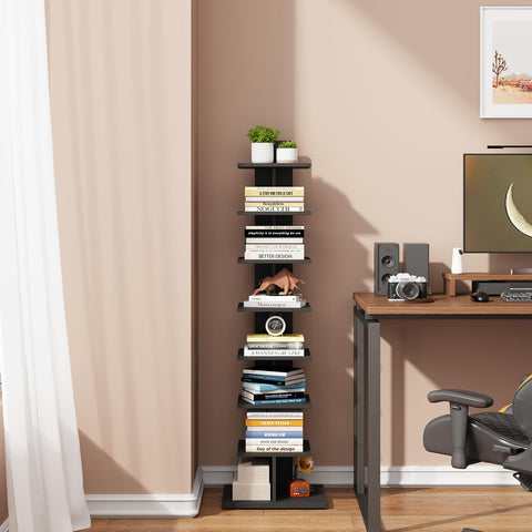 TUTOTAK Vertical Bookshelf, 8-Tier Bookcase, Narrow Spine Book Shelf for Small Space, Corner Standing Shelf for Living Room, Office, Study, Entryway