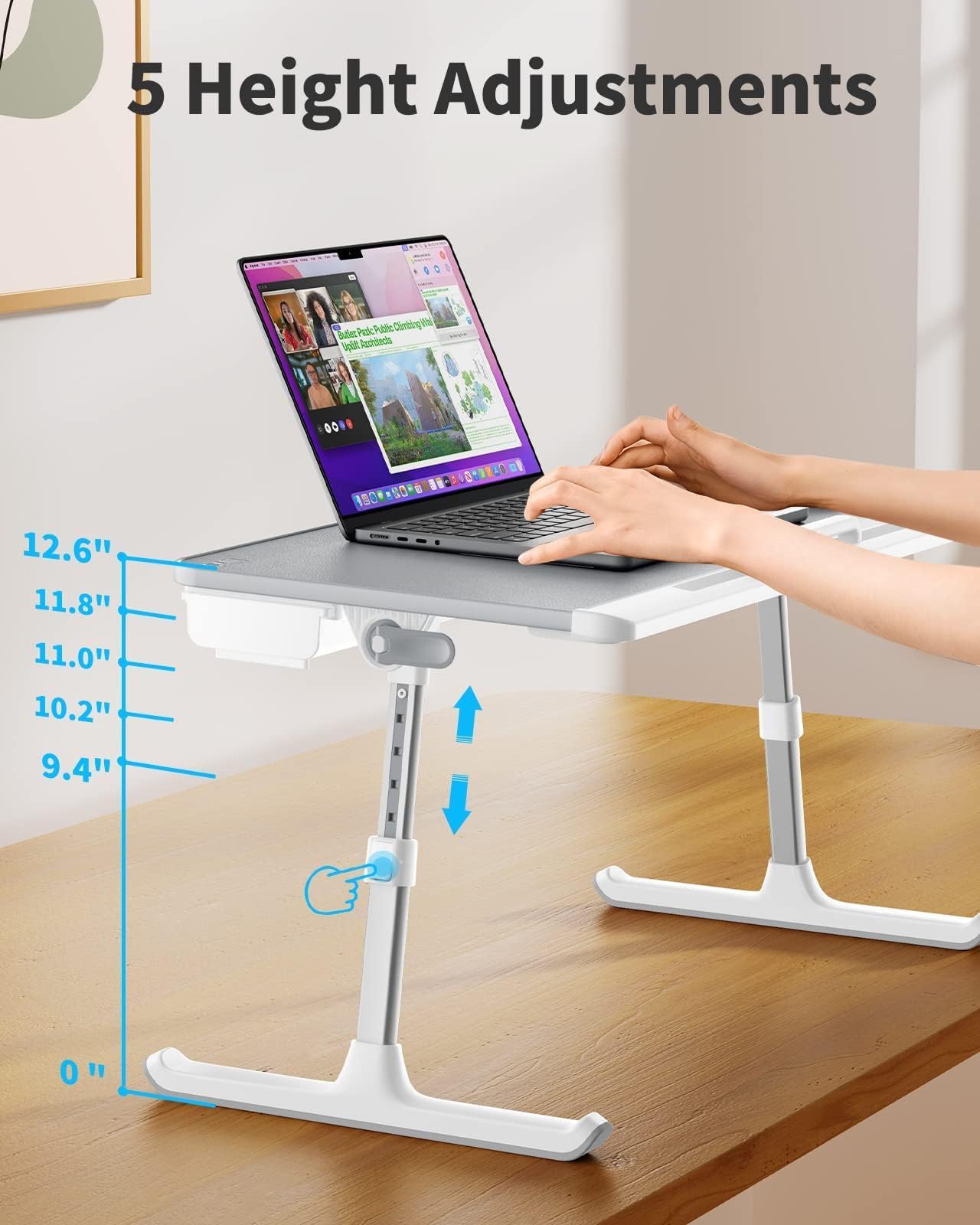 SAIJI Laptop Bed Tray Table, Adjustable PVC Leather Laptop Bed Table, Portable Standing Desk with Storage Drawer