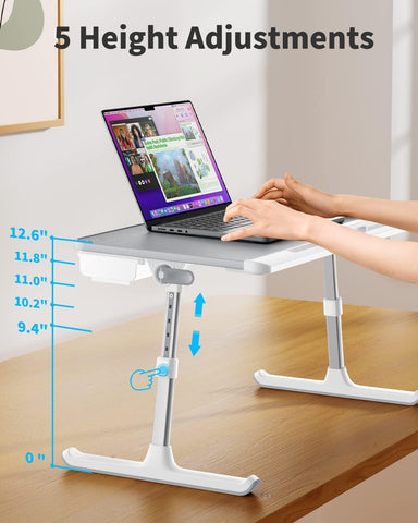 SAIJI Laptop Bed Tray Table, Adjustable PVC Leather Laptop Bed Table, Portable Standing Desk with Storage Drawer