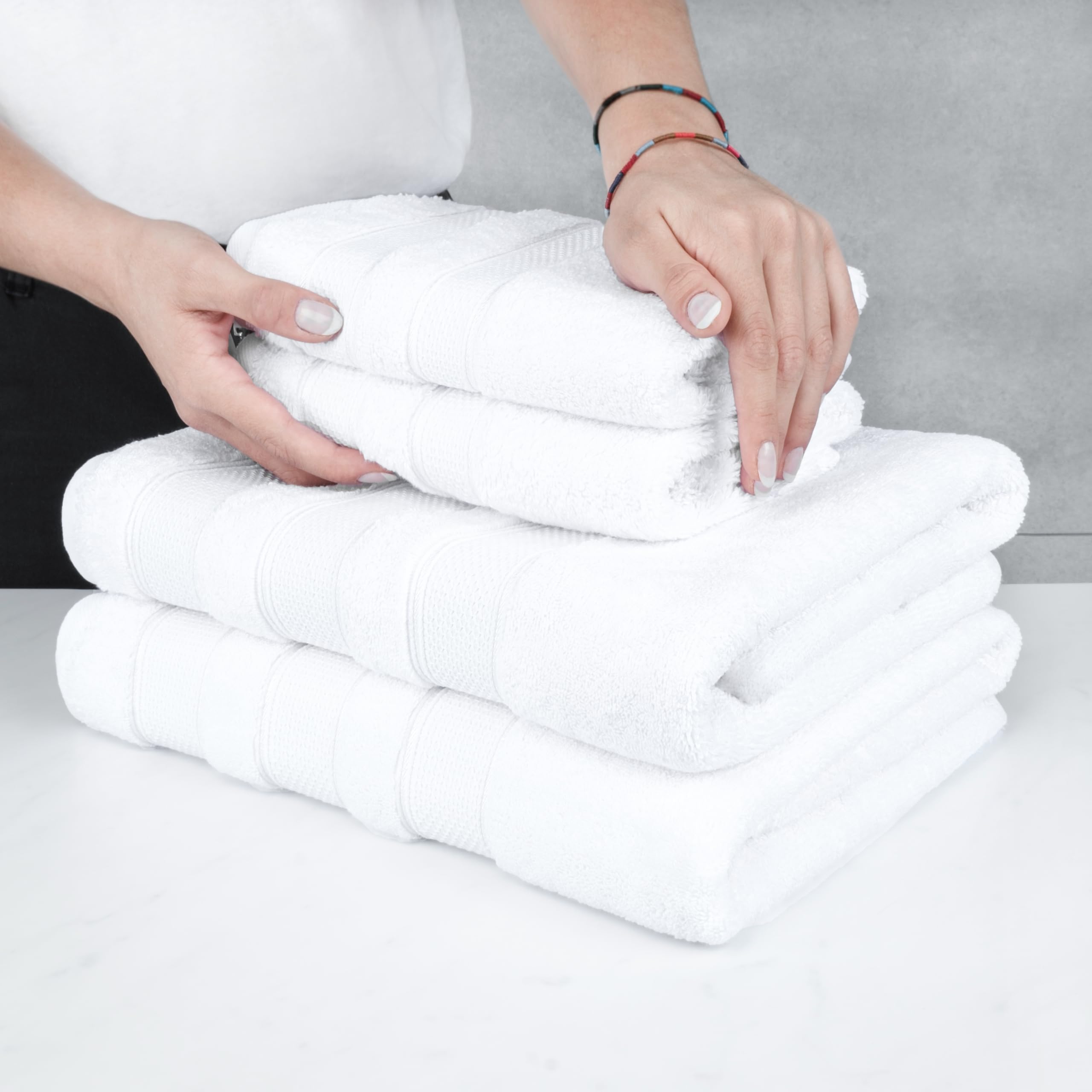 American Soft Linen Salem Turkish Bath Towel Set, 100% Cotton 600 GSM 6 Piece Towels for Bathroom, 2 Bath Towels 2 Hand Towels 2 Washcloths, White