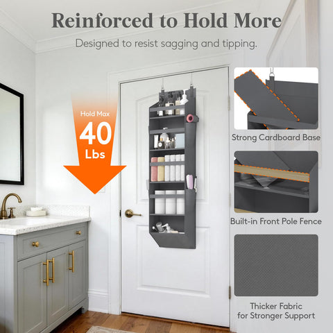 Lifewit Over the Door Storage, Clear Hanging Organiser with 4 Side Pockets, Anti Tilt 40 lbs Load Behind Door for Dorm, University Essentials, Room