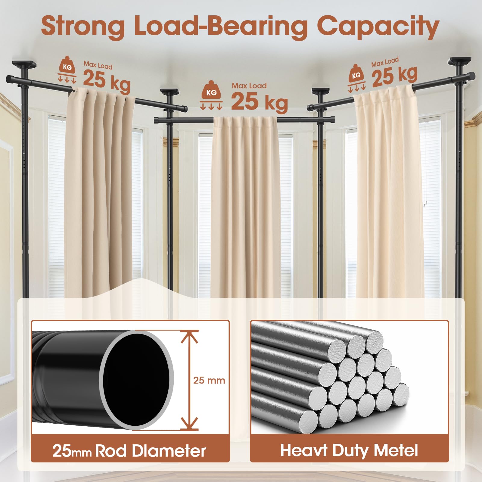 WELDUN Room Divider Curtain Rods, No Drill Damage Free Standing Curtain Rod