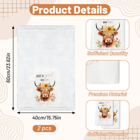 Nodrex 2 PCS Highland Cow Tea Towels, Cute Kitchen Tea Towels, Super Soft Microfibre Dish Towels, Highly Absorbent Quick-Dry Hand Towels for Kitchen