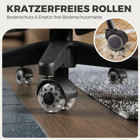Sytopia Office Chair Wheels 11 mm x 22 mm, Set of 5 Wheels for Office Chairs, Super Quiet and Soft for Hard Floors, Parquet, Carpet, Laminate