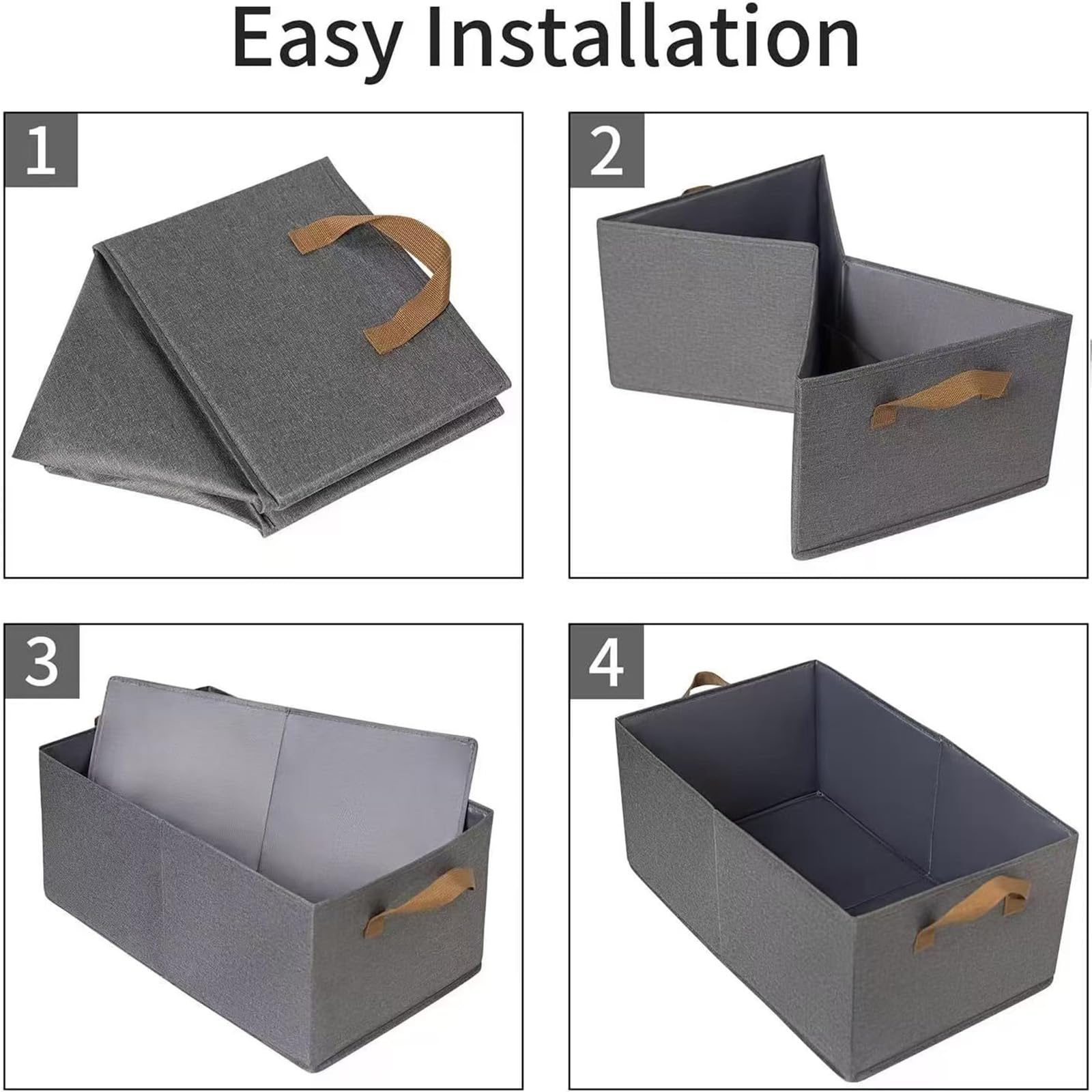 MEgegulo Foldable Storage Boxes, Set of 4 Non-Woven Fabric Box with Handle, 47 x 28 x 20 cm, for Shelves,Clothes Basket Containers