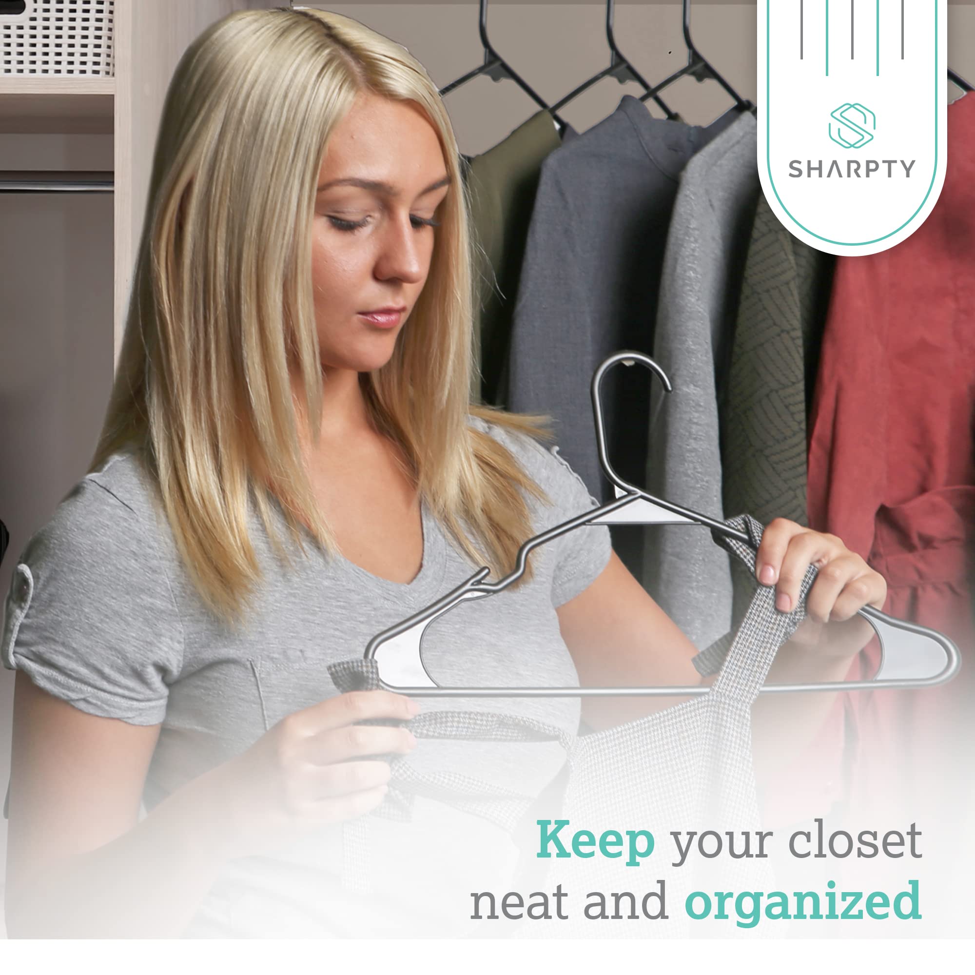 Sharpty Plastic Hangers, 35 Pack, Slim, Space Saving, Heavy Duty, Notched, Durable, Thick, Tough, Black