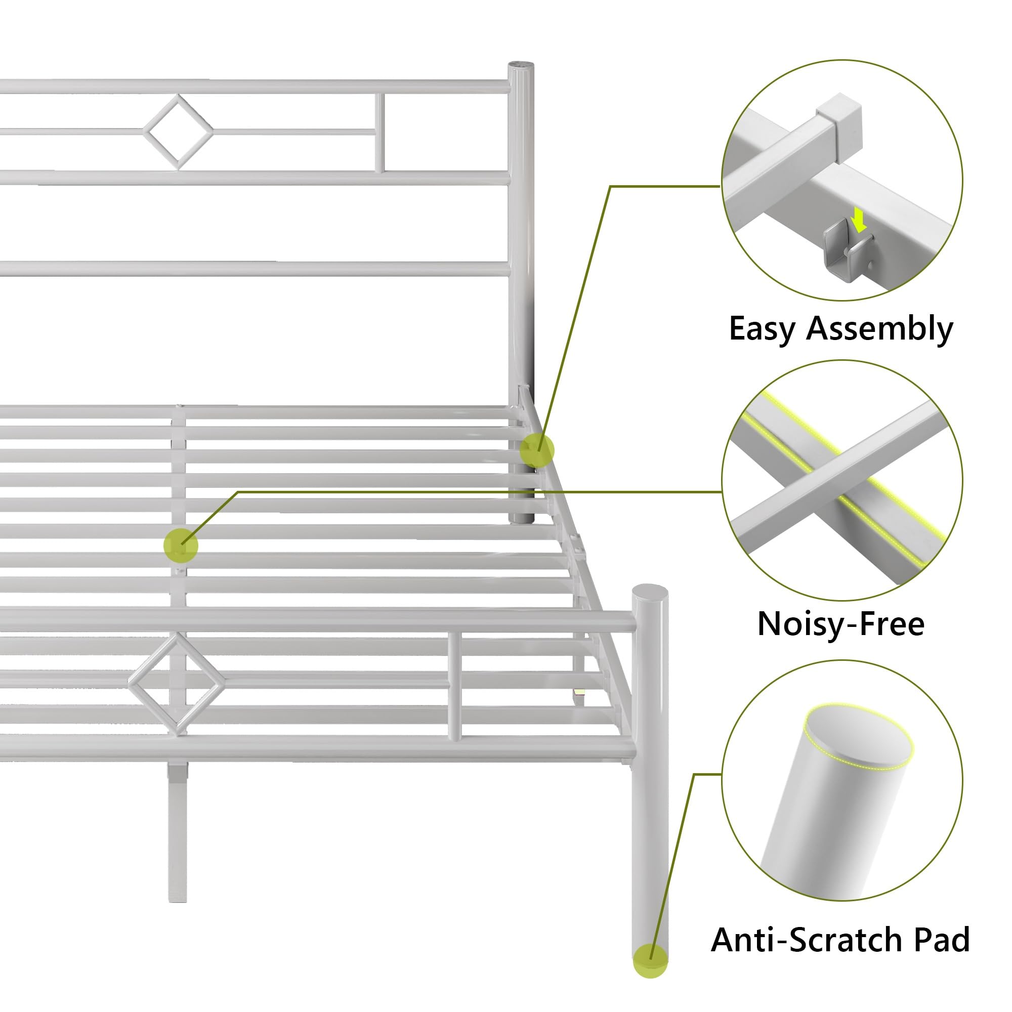 Feonase King Size Bed Frame with Headboard and Footboard, Metal Platform Kingsize Bed Frame with Underbed Storage, Solid Metal Slats Support