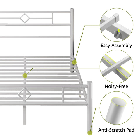 Feonase King Size Bed Frame with Headboard and Footboard, Metal Platform Kingsize Bed Frame with Underbed Storage, Solid Metal Slats Support