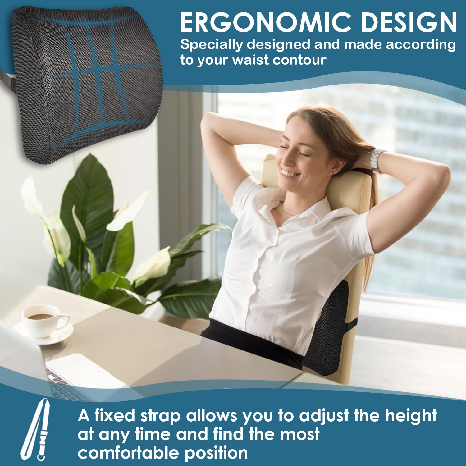HomDSim Memory Foam Lumbar Cushion Lower Back Support Pillow Posture Correcting Car Seat Home Office Chair (Black)