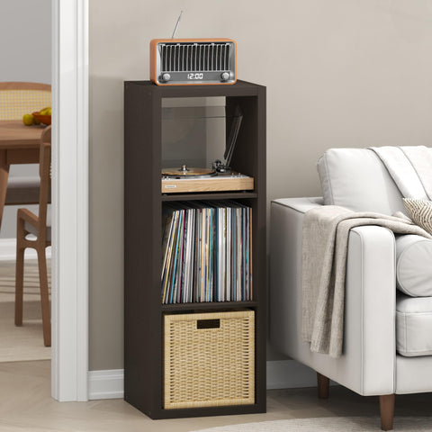 Furinno CUBICLE Record Player Stand with Vinyl Storage, 3-Cube 1.2 Extra Thick Vinyl Record Storage