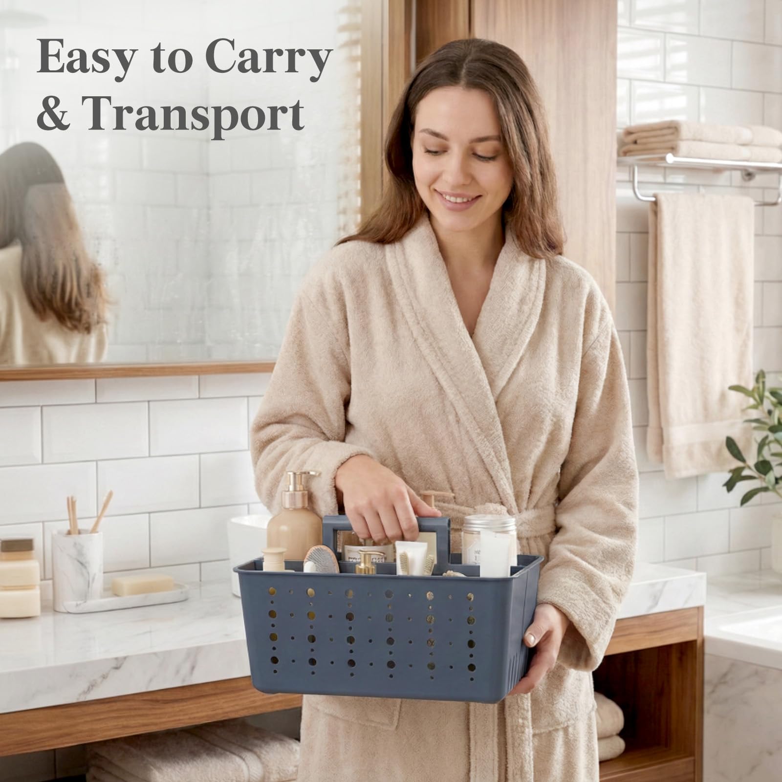 Lifewit Plastic Shower Caddy with Compartments and Handle, Slate Blue