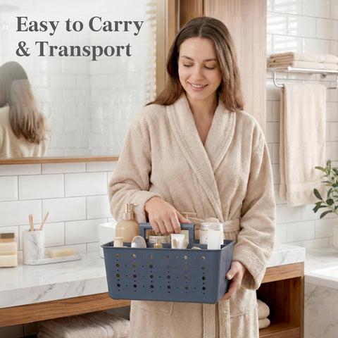 Lifewit Plastic Shower Caddy with Compartments and Handle, Slate Blue