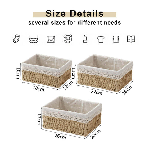 PALUDO Set of 3 Storage Baskets, 3 Sizes Wicker Bathroom Basket, Small Natural Paper Rope Changing Basket, Woven Hamper Baskets for Shelves