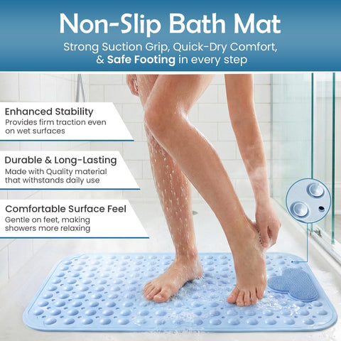 Non-Slip Bath Mat with Suction Cups, GVTECH 100x40cm/40x16in Extra Long Bathtub Mats | Anti-Mould, Machine-Washable, Latex-Free