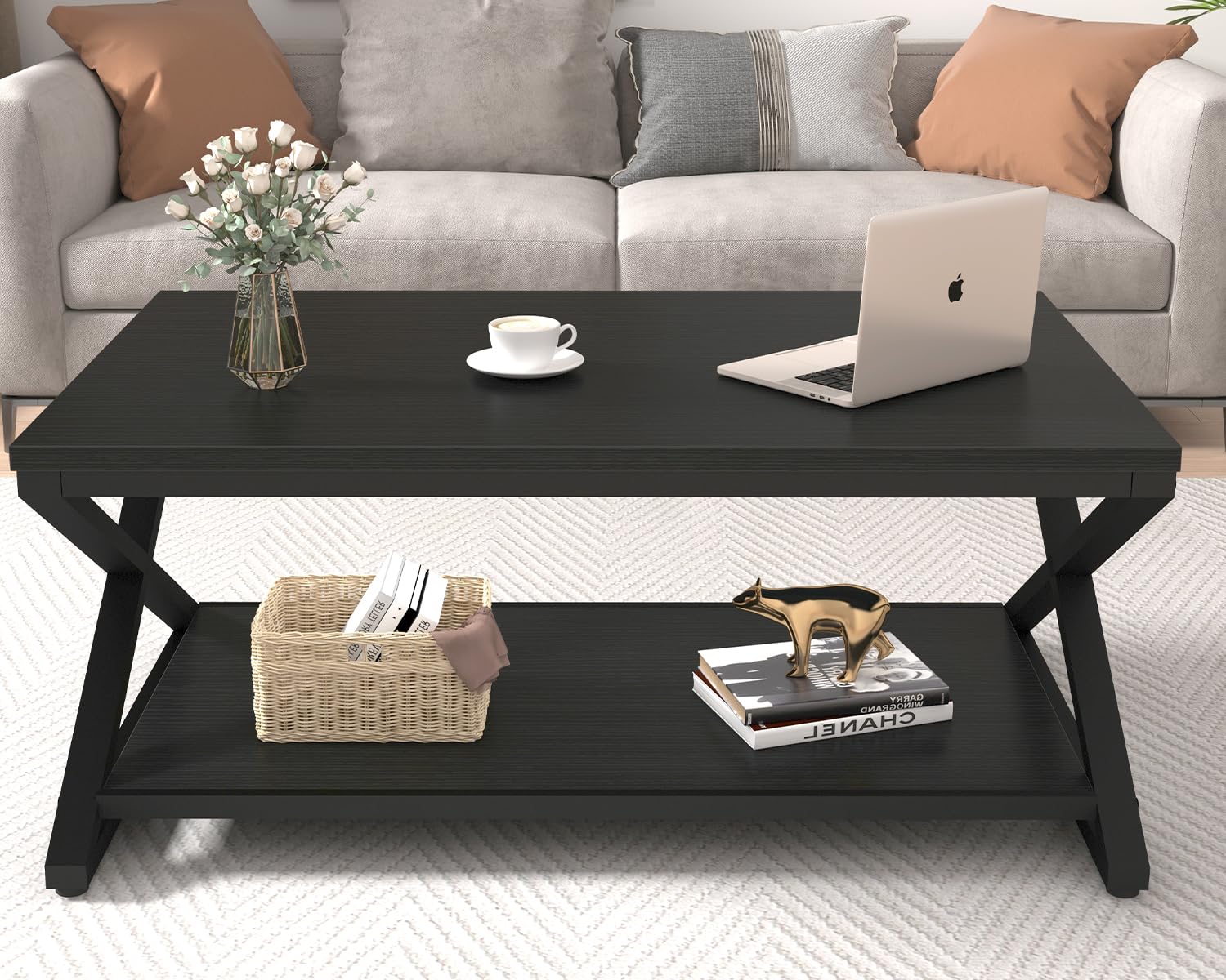 HSH Coffee Table for living room coffee tables Storage 100cm Black Oak