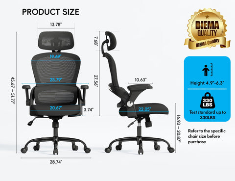 TRALT Office Chair - Ergonomic Office Chair with Back Support - Home Office Desk Chairs - 330lbs Wide Seat Big and Tall Office Chairs with Headrest