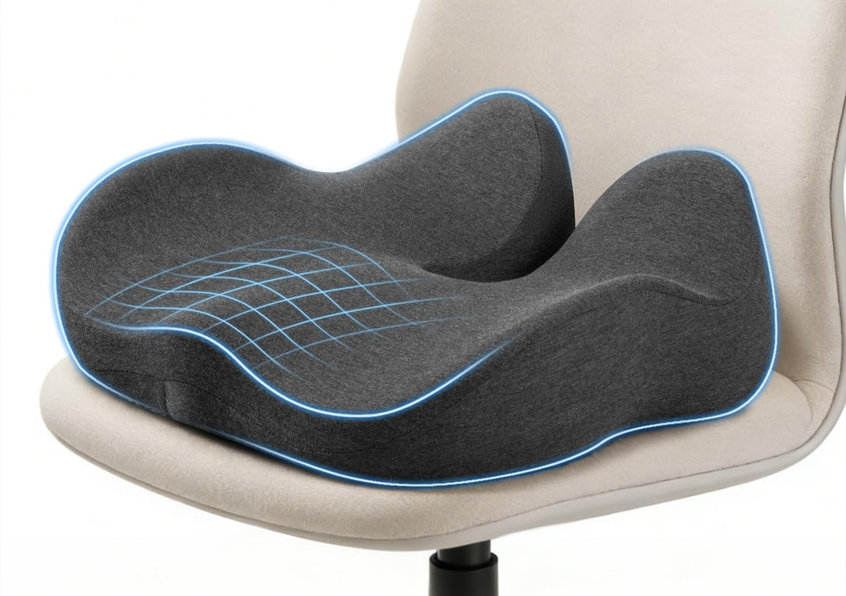Office Chair Cushion - Large & Supportive Ergonomic Coccyx Seat Cushion for Long Sitting, Memory Foam Seat Cushion with Thick Support