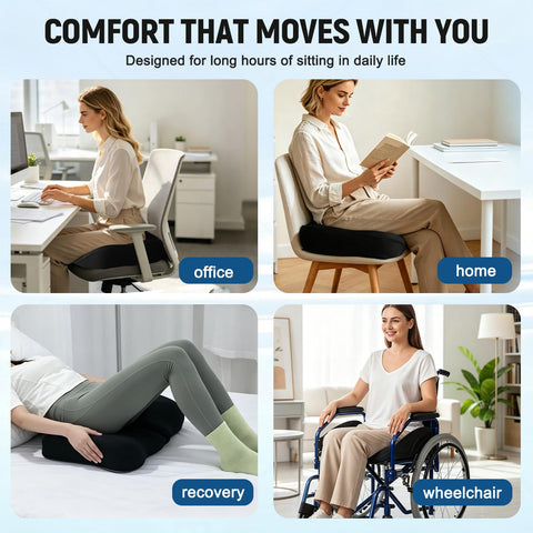 JETSUNDA Coccyx Cushion for Tailbone Pain with Cooling Cover, Ergonomic Memory Foam Sciatica Cushions for Bedsore Relief, for Office Chair, Home, Car