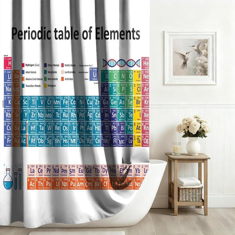 Xiaoterna Periodic Table of Elements Shower Curtain Abstract White Bathroom Curtain Chemical Element Table Water Repellant Washable Fabric for