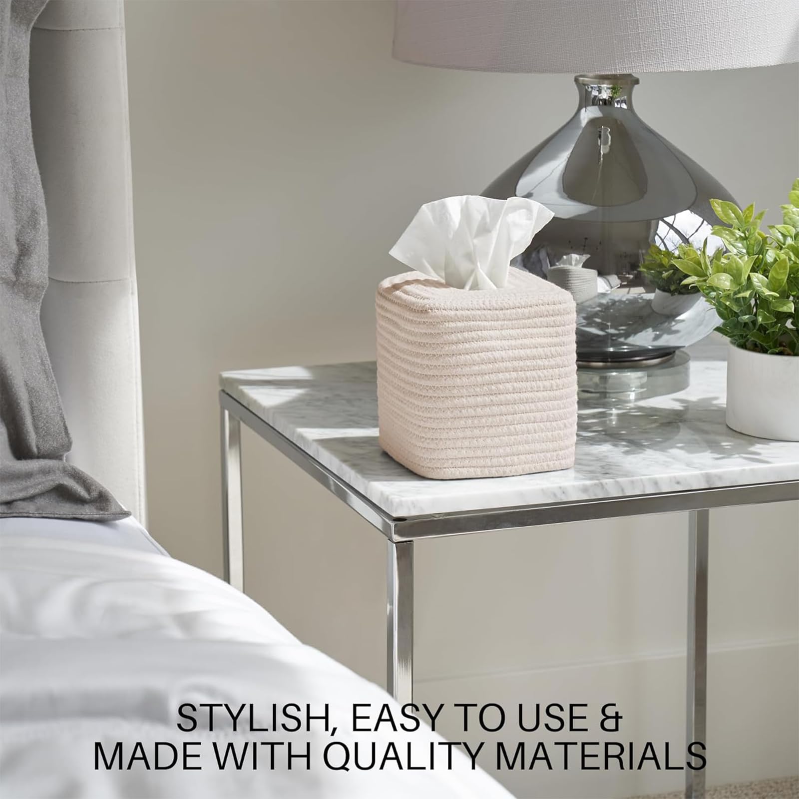 Rarapop Stylish Cotton Tissue Box Cover - A Beautiful Holder Instantly Covers Your Square Tissue Boxes