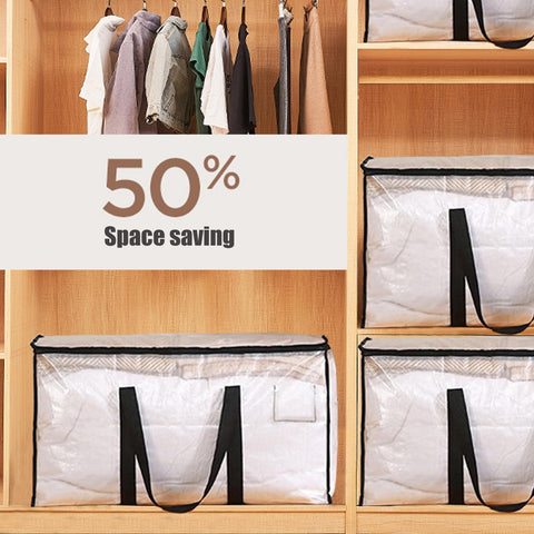 KXF 2 Packs 90L Waterproof Transparent Storage Bag with Drawstring Bag Wardrobe Organiser Foldable Duvet Storage Box with Lid Clothes Storage Moving