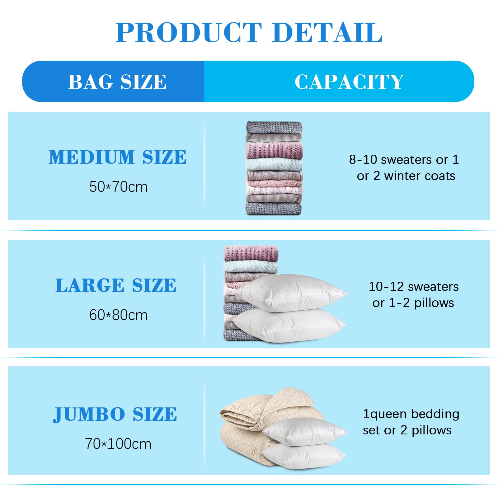MagicQCraft 6 Pack Medium(50 * 70cm) Vacuum Storage Bags,Vacuum Compression Zipper Storage Bags with Airtight Valve and Hand Pump,Save 80% More