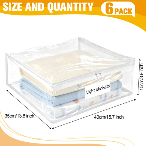 Plastic Storage Bags with Easy-Glide Zipper, Pack of 6, Durable Clear Vinyl Zippered Storage Bags for Clothes Sweaters Comforters Blankets Sheets