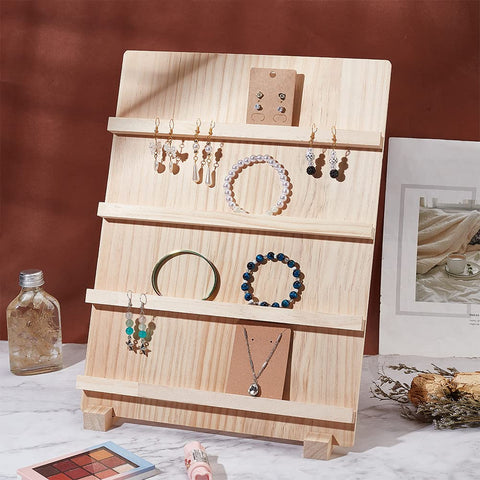 PH PandaHall 4-Tier Wooden Earring Card Display Jewellery Stand Holder