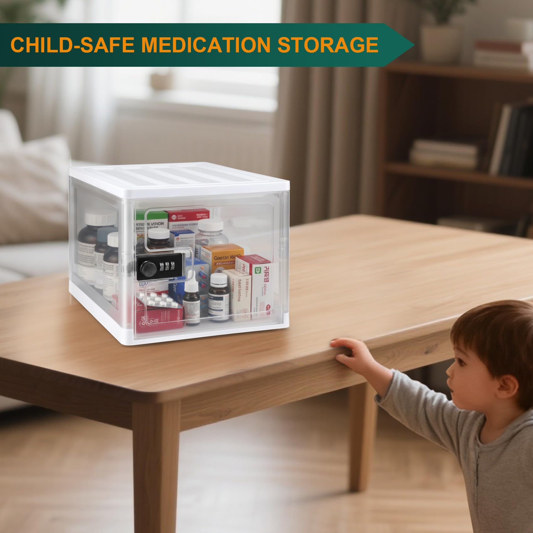 Yocdunm Lockable Medicine Storage Box with Code, 13 L Large Locking Medicine Box for Medication, Snacks, Phone, and Electronics