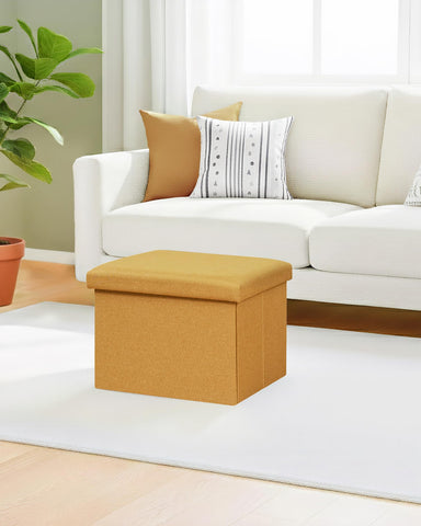 Bonlife Ottoman Storage Box - Foldable Rectangular Footstool for Living Room, Kids Toy Chest with Lid, Multi-Use Seat & Storage, Ginger Yellow