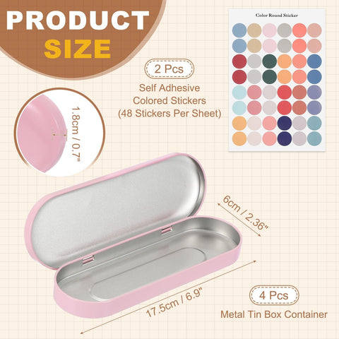 sourcing map 4Pcs Metal Tin Box Container, 6.9x2.4x0.7 Oval Empty Hinged Lid Box with Self Adhesive Colored Sticker