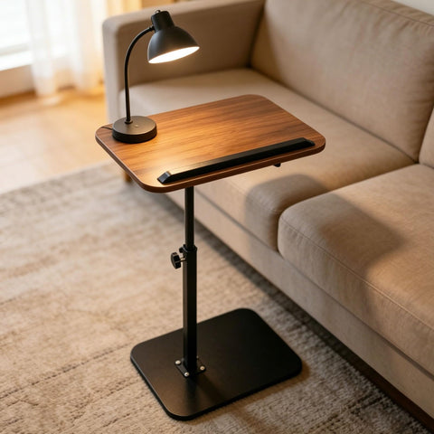 Vixtte 360° Rotating Coffee Table with Slots, Adjustable Height C-Shaped Side Table, Multi-Functional Sofa Side Table and Bed Table (Walnut Color)