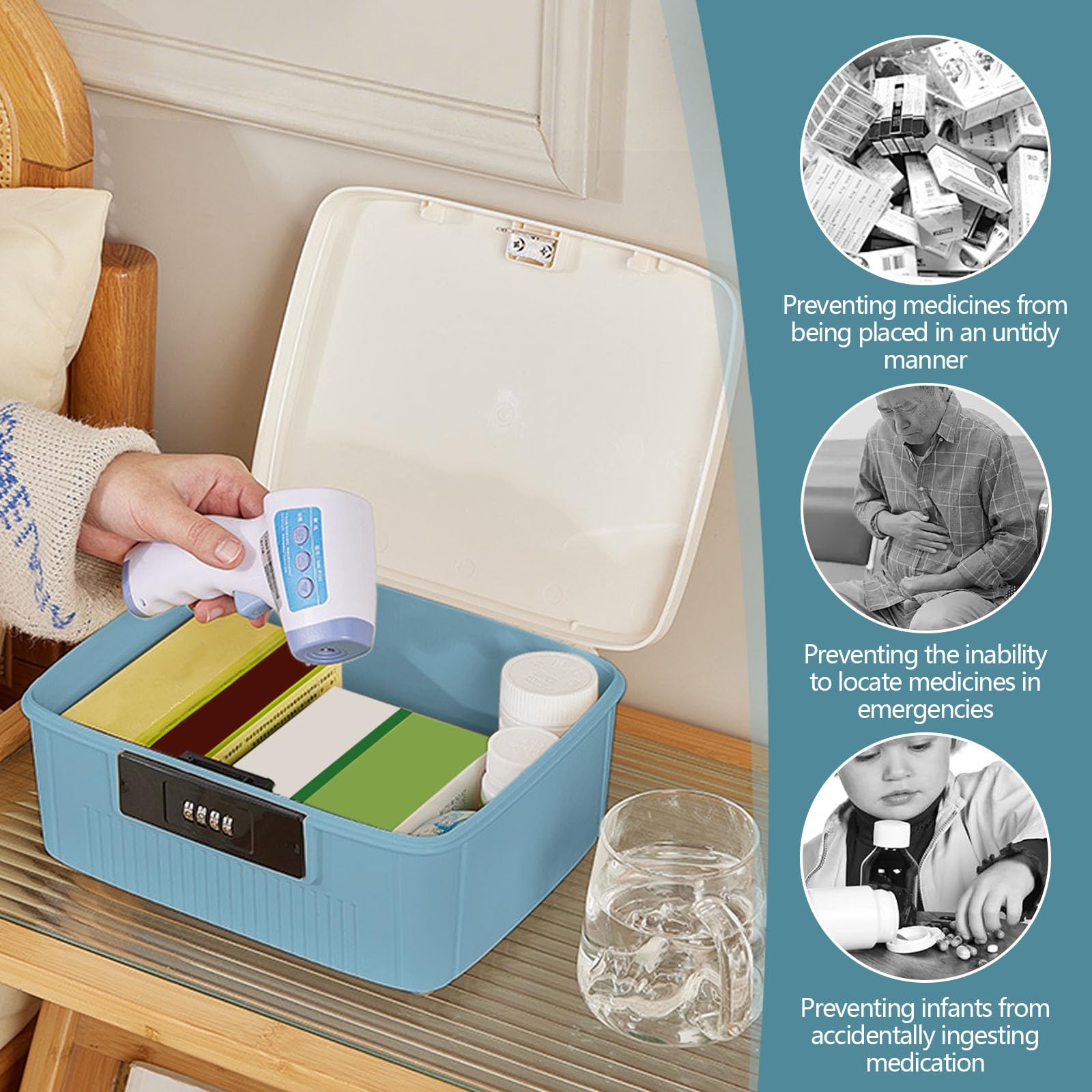 2 Layer Lockable Medicine Storage Box, 9LMedicine Box with Combination Lock