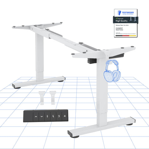 FLEXISPOT CylineE Electric Standing Desk Frame with Round Legs, Height Adjustable Sit-Stand with Memory Control Panel and Anti-Collision System, White