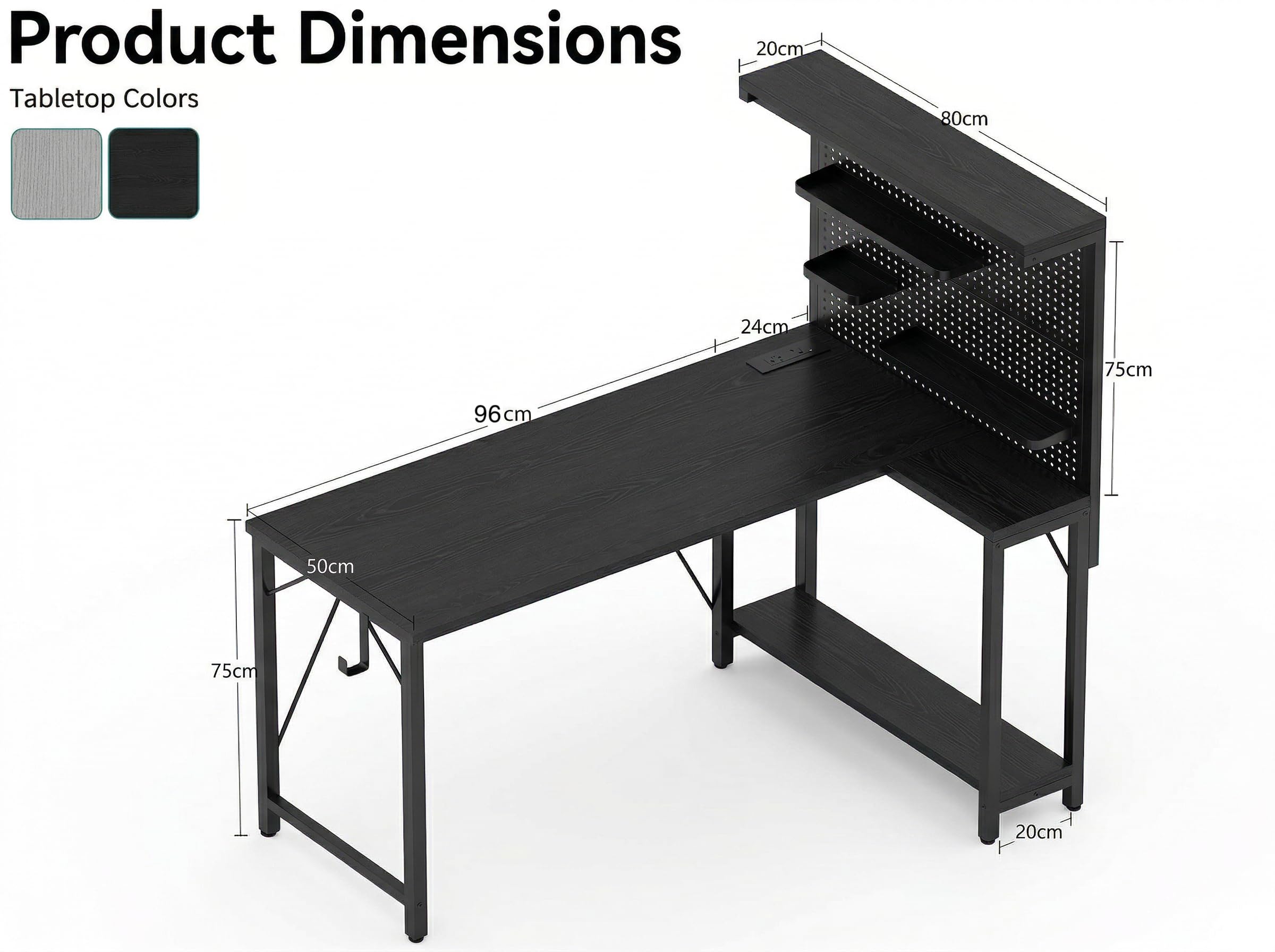 Xyphren L Shaped Gaming Desk with Pegboard Hutch & Shelves, Corner Computer Desk with Power Outlet