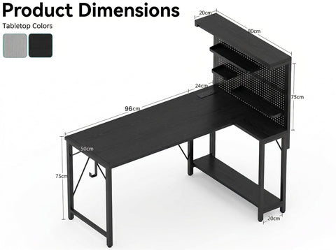 Xyphren L Shaped Gaming Desk with Pegboard Hutch & Shelves, Corner Computer Desk with Power Outlet