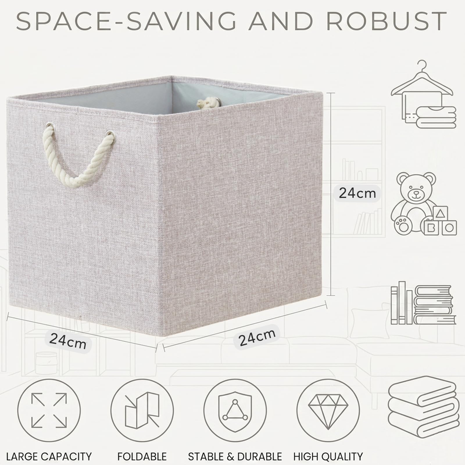 Mangata 4 Pack Storage Cubes for Shelves, Fabric Storage Boxes with Cotton Rope Handles Home Organization