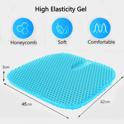 VAIYNWOM Gel Seat Cushion, Honeycomb Breathable Home Office Chair & Car Seat Cushions with Non-Slip Fabric Cover, 45 * 42 * 3cm, Blue