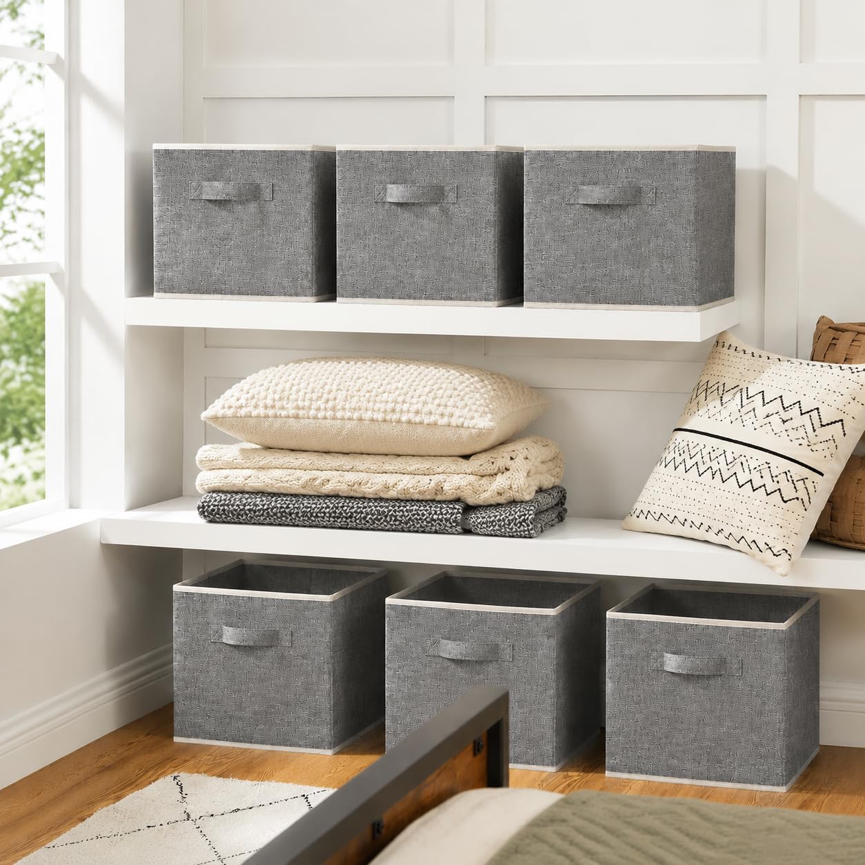 Storage Boxes Clothing Storage Basket for Wardrobe 33Lx 38Wx 33H cm 4XGrey