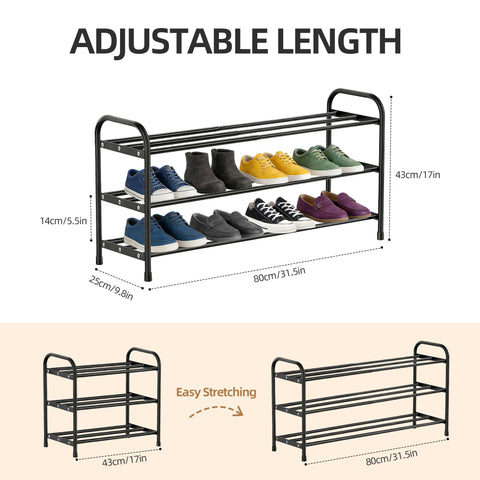 JANORS Expandable Shoe Rack,3 Tier Sturdy Metal Adjustable Shoe Storage