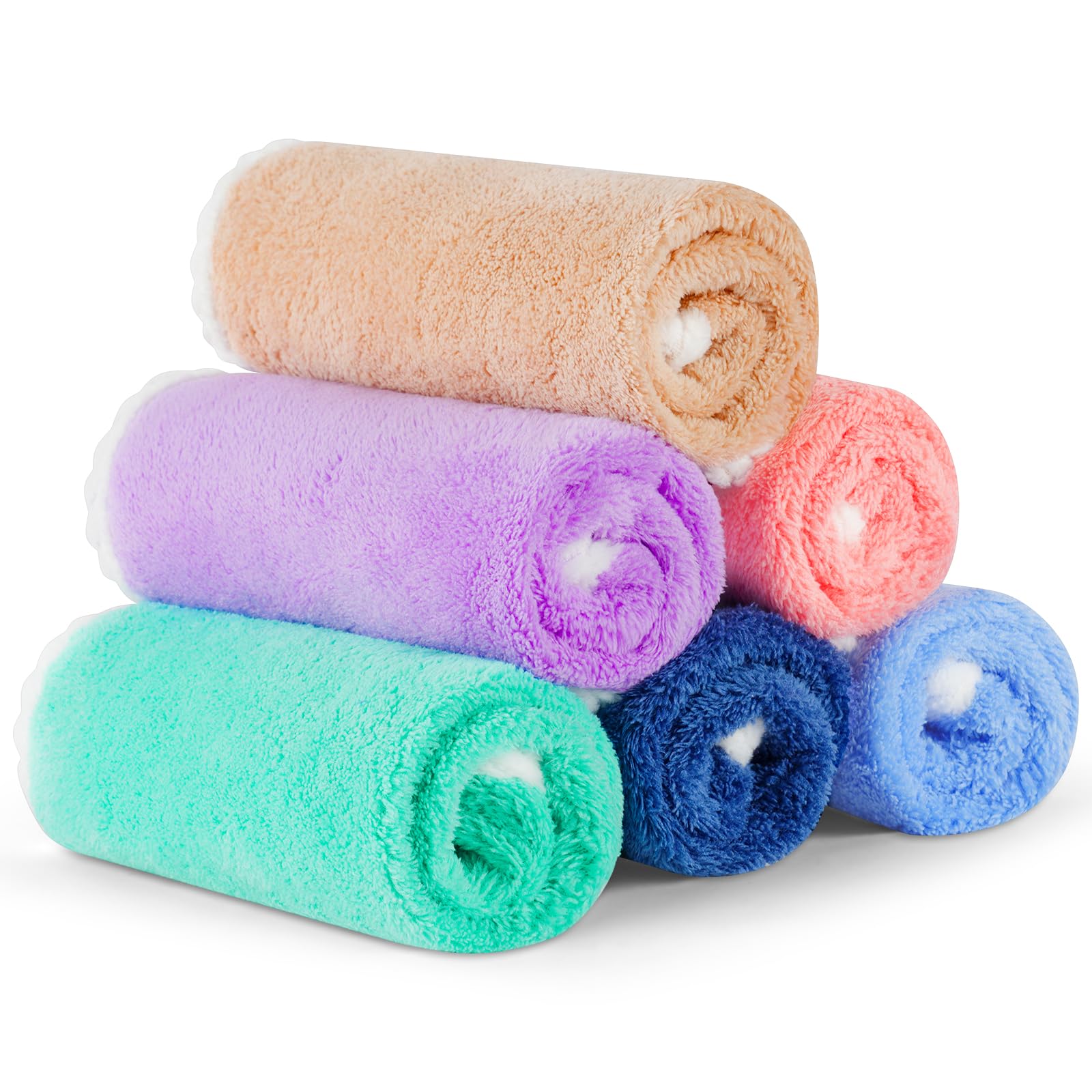 Aolso 6 PCS Flannel Face Cloth, 30x30cm Soft Face Flannels, Baby Flannels Wash Towels Quick Dry, Reusable Face Body Squares for Newborns and Infants