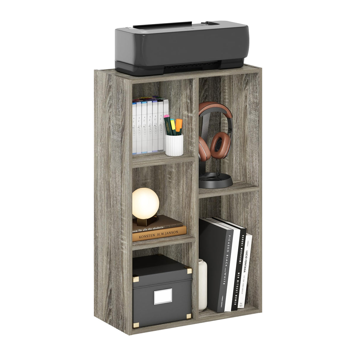 Furinno LUDER Book Shelf, 5-Cube Bookshelf, Reversible Bookcase, 9.4 x 19.5 x 31.5, for Living Room, Bedroom, Home Office, French Oak