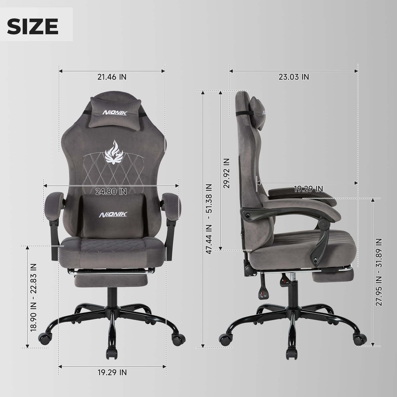 NIONIK Massage Gaming Chair with Footrest, Ergonomic Office Chair with Lumbar Support and Headrest