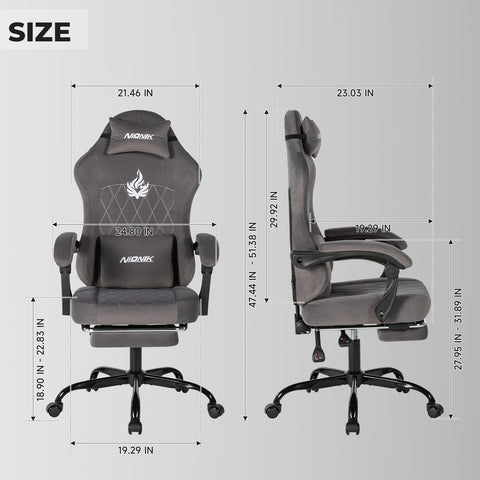 NIONIK Massage Gaming Chair with Footrest, Ergonomic Office Chair with Lumbar Support and Headrest