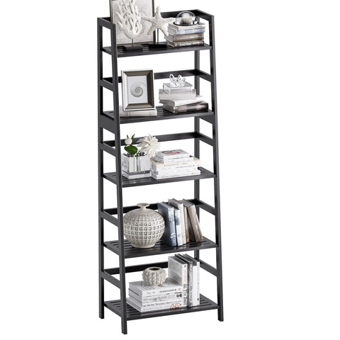 vovala Ladder Shelf, 5-Tier Bookshelf, All Bamboo Heavy Duty Bookcase, Freestanding Open Wood Storage Rack