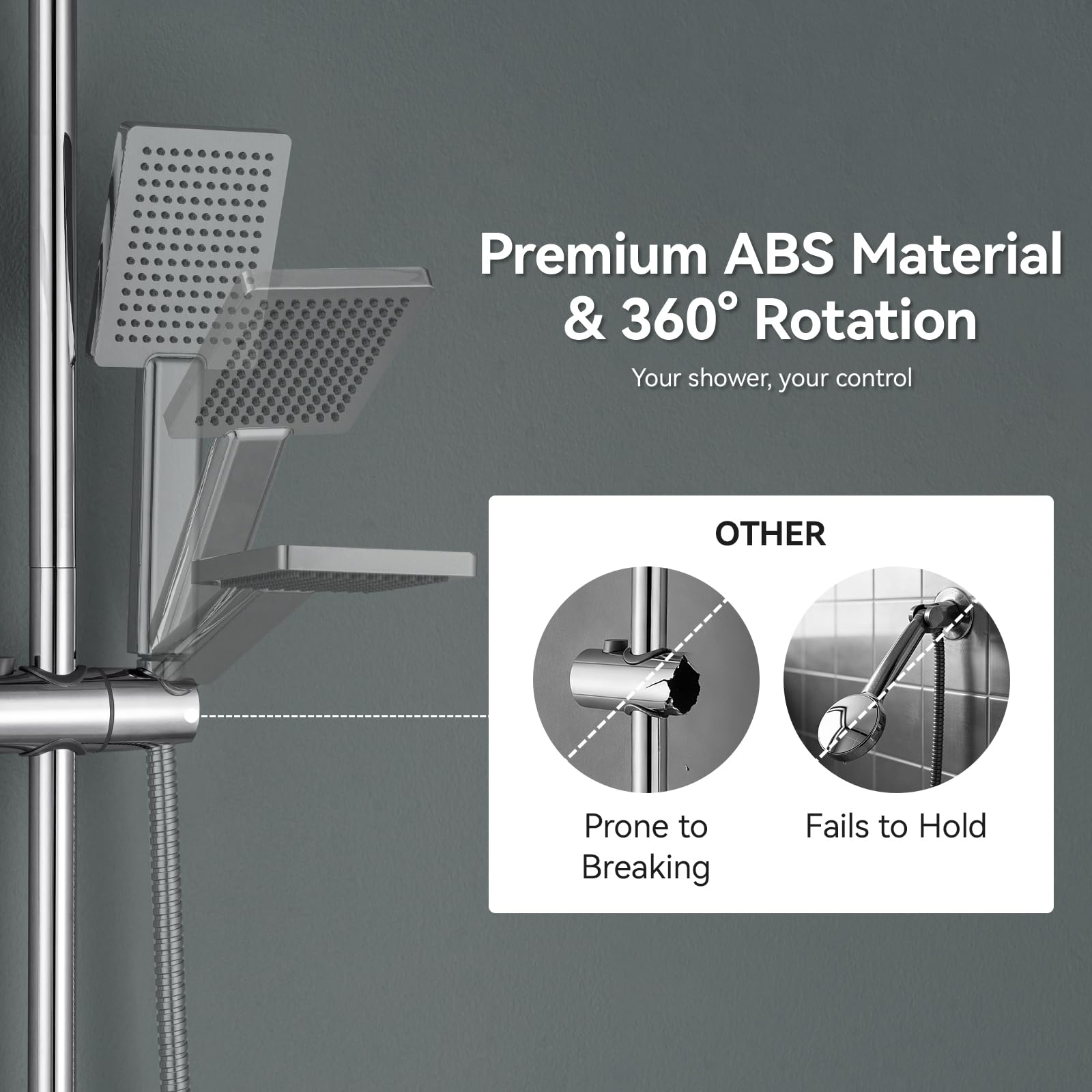 Auralum 70cm Shower Riser Rail - Adjustable 360°Swivel Shower Head Holder - Anti-Corrosion Premium Stainless Steel