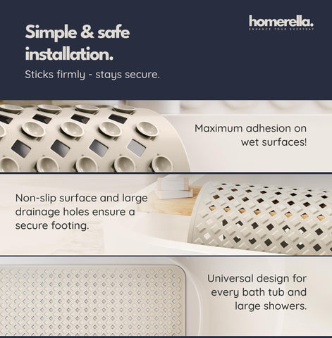 homerella Bath Mat Non Slip Anti Mould 88x39cm Shower Mat Non Slip Bath Mat